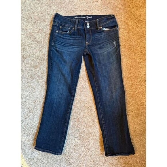 American Eagle Dark Wash Straight Leg Jeans  Denim Size 8 Artist Cropped Stretch - Picture 1 of 4